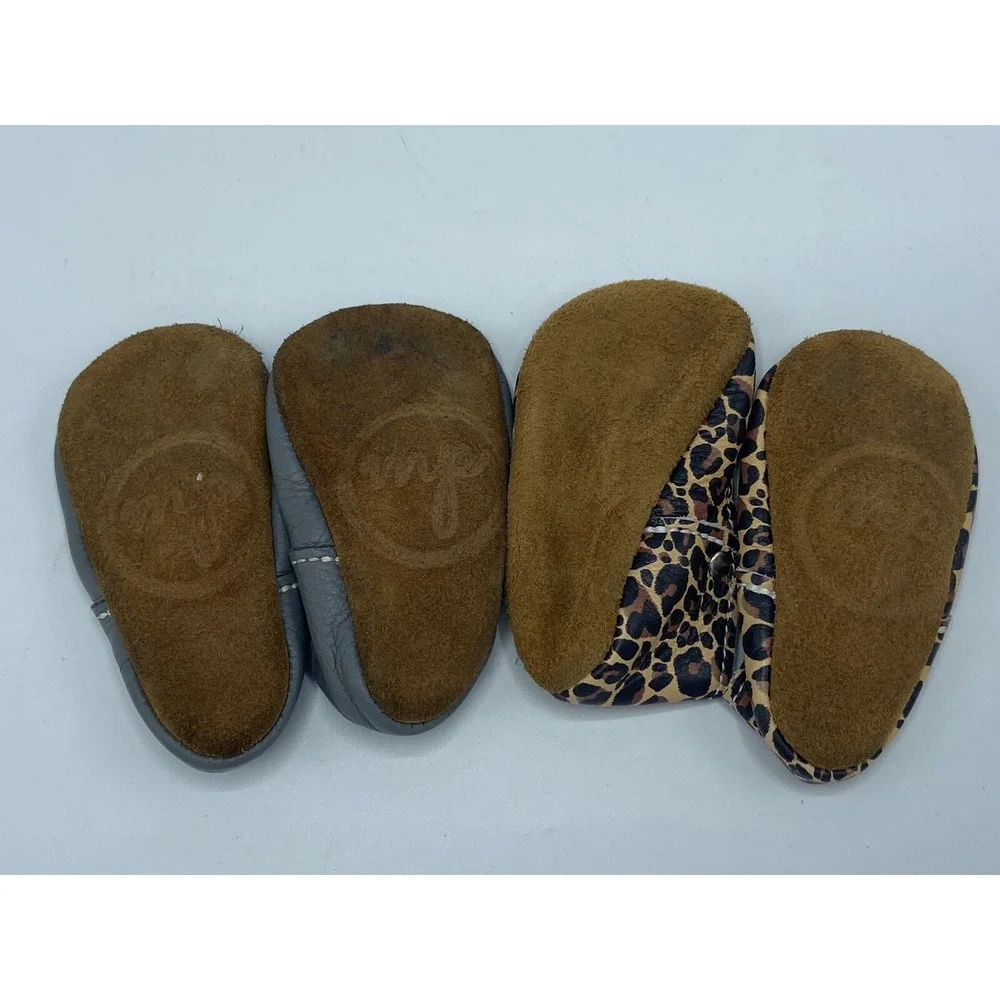 Lot Of 2 Mon Petit Shoes Size 2 Colors Cheetah and‎ Gray Handmade Leather